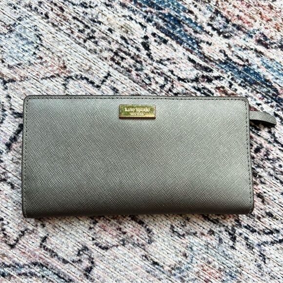 Kate Spade Newberry Lane Stacy Bifold Wallet Silver Gray Leather - Picture 1 of 11